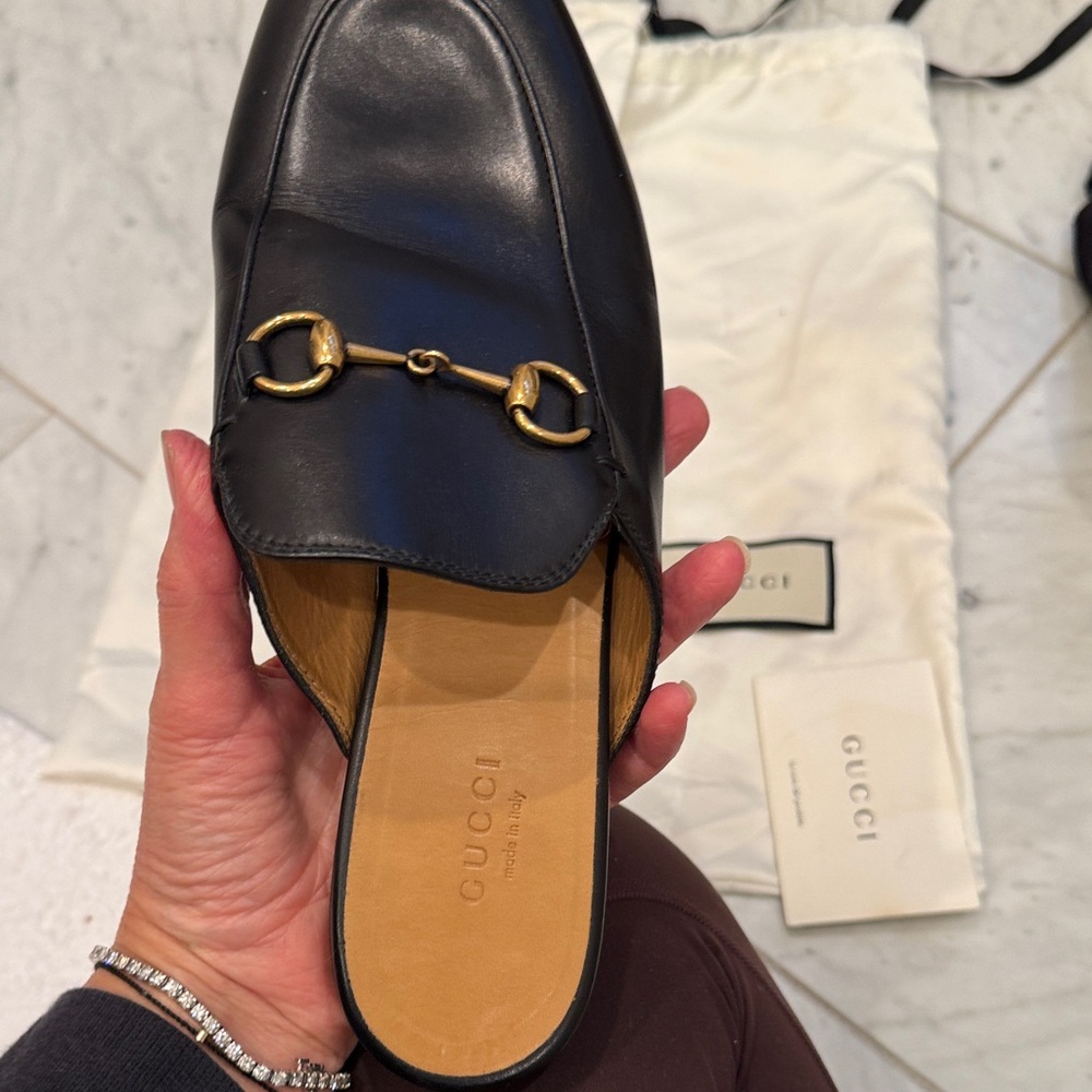Gucci Tan Leather Insole Slip-On Shoe with Black Trim